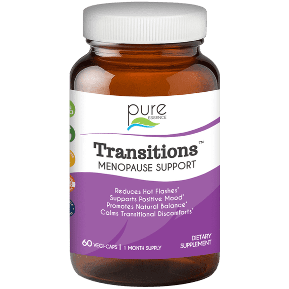 Transitions Natural Menopause Support Supplement - Helps with Hot Flashes, Mood Swings, Night Sweats by Pure Essence - 60 Capsules
