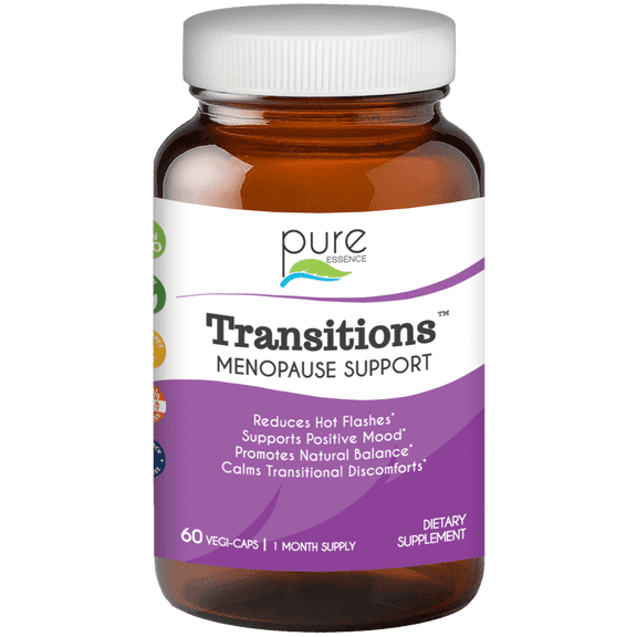 Transitions Natural Menopause Support Supplement - Helps with Hot Flashes, Mood Swings, Night Sweats by Pure Essence - 60 Capsules