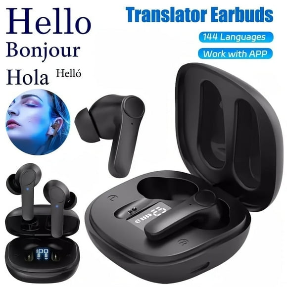 Hello Bonjour Instant Voice Translator Earbuds-144 Languages, 99% Accuracy, 4 Translation Modes, Noise Reduction,USB Charging, Comfort Fit for Sports,Music And Phone Calls,Business & Travel-(Black)