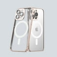 thumbnail image 1 of Translucent Case for iPhone 12 Pro Max Compatible with MagSafe Magnetic Wireless Charging Case, Rugged PC Back Metal Frame Shockproof Drop Resistant Cover with Eagle Eye Lens Protector Case,Gold, 1 of 8