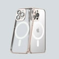 thumbnail image 1 of Translucent Case for iPhone 14 Compatible with MagSafe Magnetic Wireless Charging Case, Rugged PC Back Metal Frame Shockproof Drop Resistant Cover with Eagle Eye Lens Protector Case, Gold, 1 of 7