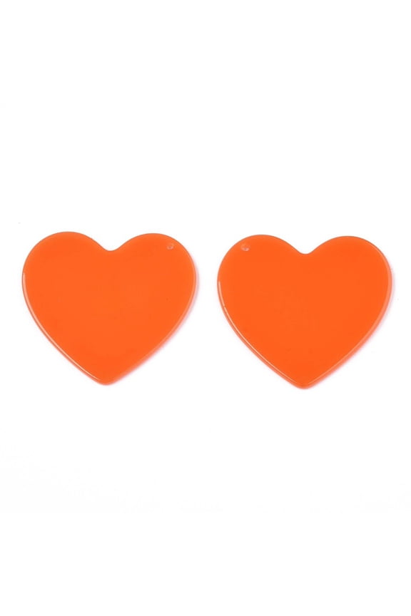 Translucent Cellulose Acetate(Resin) Pendants Solid Color Heart Orange Red 38x41x2mm Hole: 1.4mm DIY
