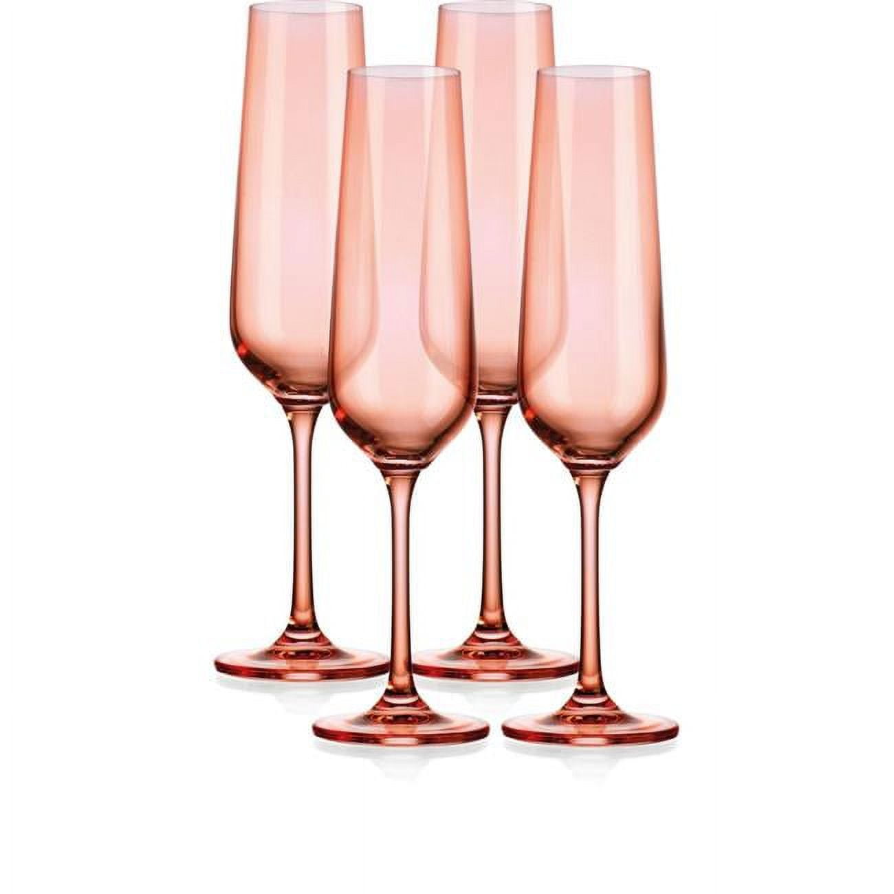 Set of 4 Blush Pink Glass Champagne Flutes