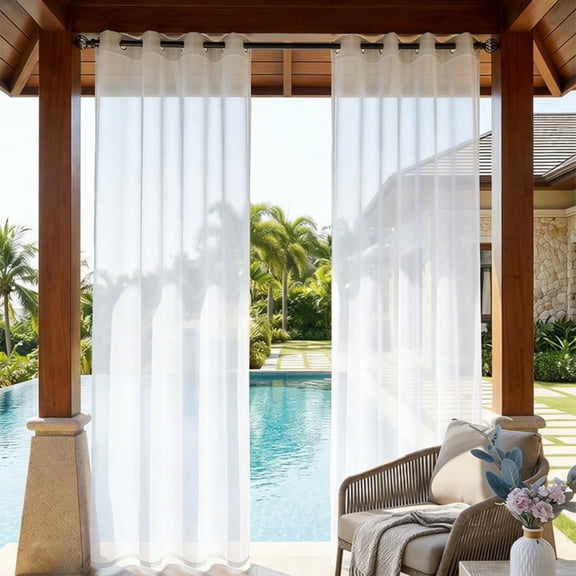 Translucent Curtains, 51.97*84.25in White Solid Color Translucent Curtains, Waterproof Sheer Translucent Curtains, Curtains for Balcony, Patio, Courtyard & Home Decor.