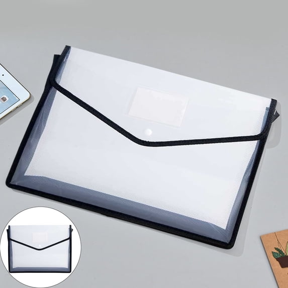 Translucent Expanding File Folder, Plastic Envelopes with Snap Closure & Label Pocket, Large File Folder for Documents, A4 Letter Size File Organizer for Resume Certificate Legal Document, Black