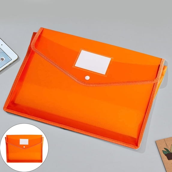 Translucent Expanding File Folder, Plastic Envelopes with Snap Closure & Label Pocket, Large File Folder for Documents, A4 Letter Size File Organizer for Resume Certificate Legal Document, Orange