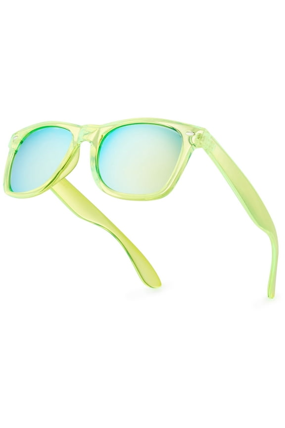 Translucent Frame Colorful Neon 80s Sunglasses for Men Women Reflective Mirrored Sun Glasses
