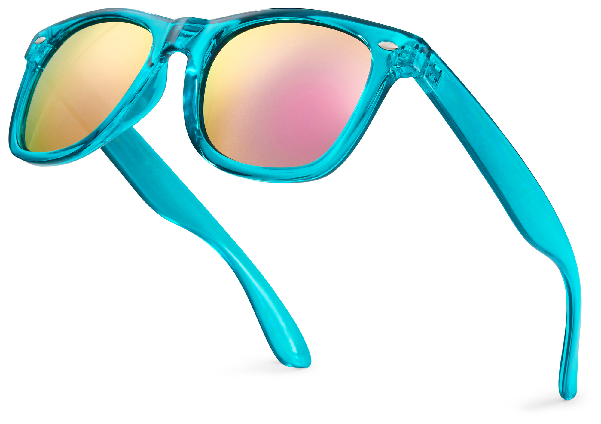 Bright Neon Colorful Mirror Lens Horn Rim Sunglasses – Men's 80s Retro Square, UV400