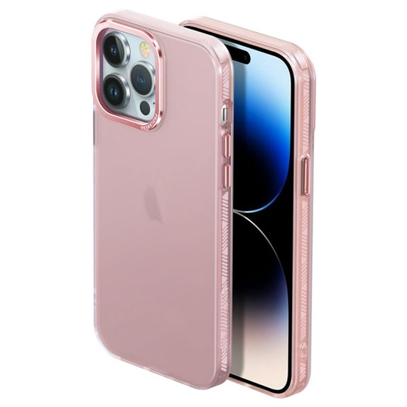 Translucent Frosted Case for iPhone 13 Pro Max with Metal Lens Frame Protection Metal Buttons Dustproof Net Cover, Military Grade Rugged PC + Soft TPU Shockproof Non-Slip Anti-Scratches Case,Pink