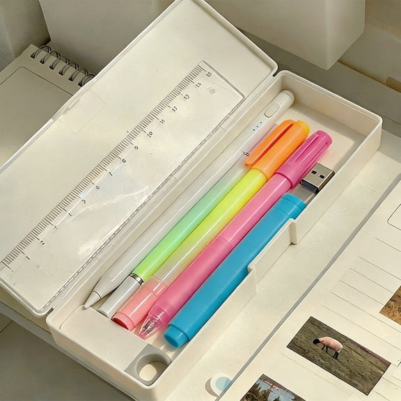 Translucent Frosted Plastic Pencil Box with Internal Dividers Press Lock Closure for Writing Instruments Storage and Organization at Desk and Campus
