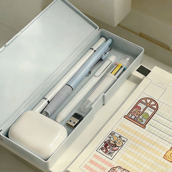 Translucent Frosted Plastic Pencil Box with Internal Dividers Press Lock Closure for Writing Instruments Storage and Organization at Desk and Campus