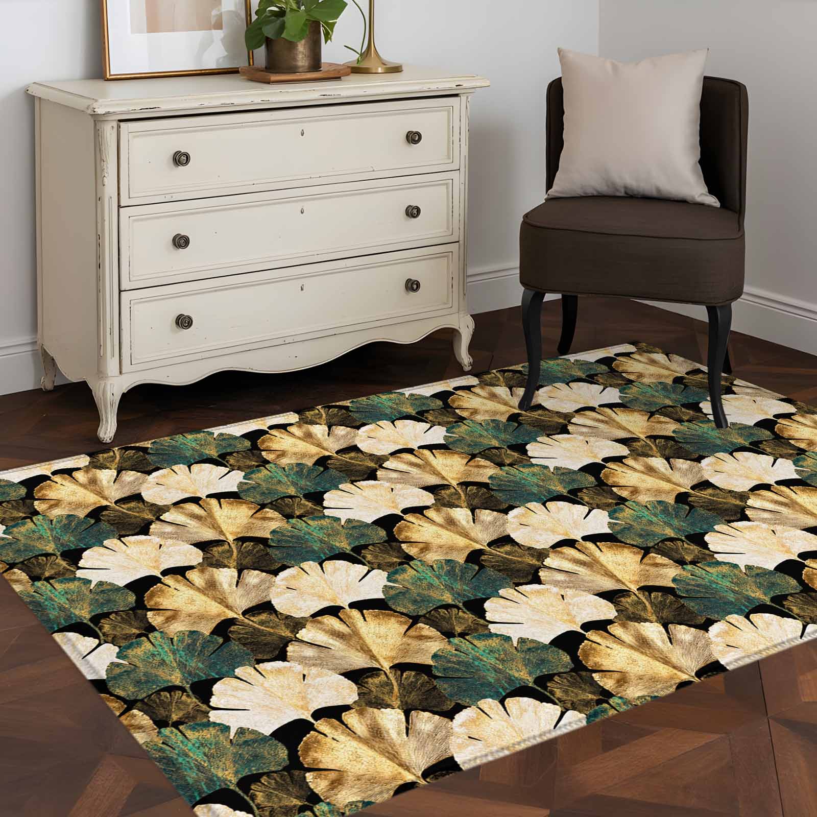 Translucent Ginkgo Leaves 4x6 Rug for Dining Table for 4 People Under ...