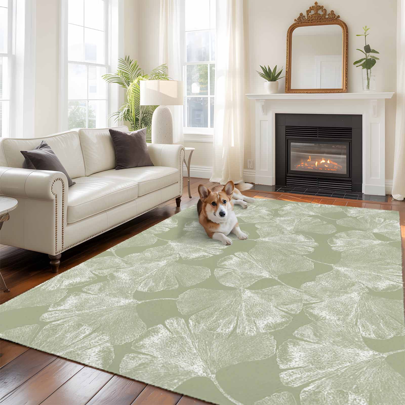Translucent Lace Rugs Translucent Ginkgo Leaves 5x8 Rug for Bedroom Under Queen Bed Placement ...