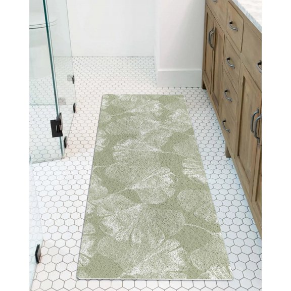 Translucent Ginkgo Leaves Non-Slip Bathtub Mat, Realistic Plant Green Background PVC Bath Mat for Tub Quick Drying Shower Mats for Inside Shower, Foot Scrubber Loofah Bathroom Mats 36x16 Inches