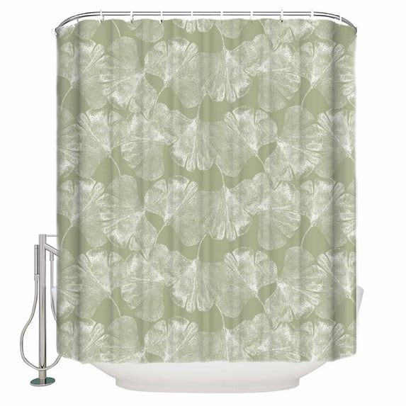 Translucent Ginkgo Leaves Shower Curtain, 66" x 72", Realistic Plant Green Background Waterproof Bathroom Curtain Washable Shower Curtain Set with 12 Hooks
