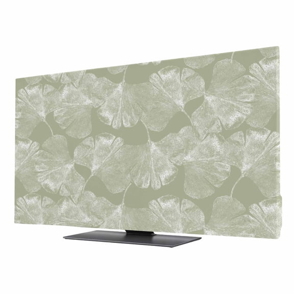Translucent Ginkgo Leaves TV Dust Cover 24 Inch, Realistic Plant Green Background Computer Monitor Cover Dustproof Stretchable Indoor TV Screen Protector for LED LCD Universal Monitors