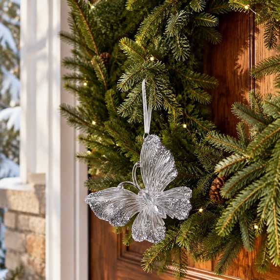Translucent Glitter Butterfly Christmas Tree Decorations with Elegant Acrylic Design, for Holiday Branch Hanging, Festive Ornament