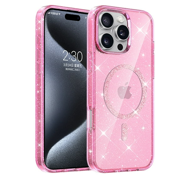 Translucent Glitter Case for Apple iPhone 12 Pro / 12 6.1", iPhone 12 Pro / 12 6.1" Case for Women Girls, Compatible with Magsafe Slim Fit Anti-Scratch Bumper Rugged Anti-Yellowing Cover, Pink