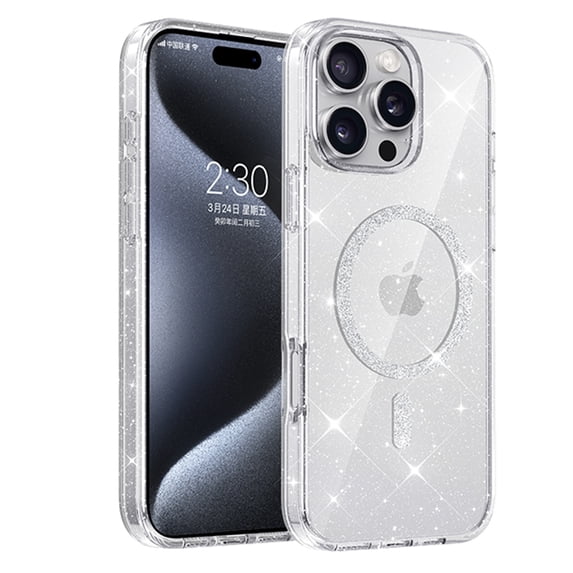 Translucent Glitter Case for Apple iPhone 15 Plus, iPhone 15 Plus Case for Women Girls, Compatible with Magsafe Slim Fit Anti-Scratch Bumper Rugged Anti-Yellowing Cover, Clear