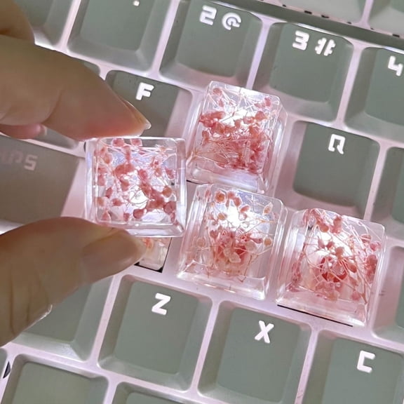 Translucent Gypsophila Dried Flower Keycaps for Cross-Axis Mechanical Keyboards -Unique and Stylish Keycap Accessories