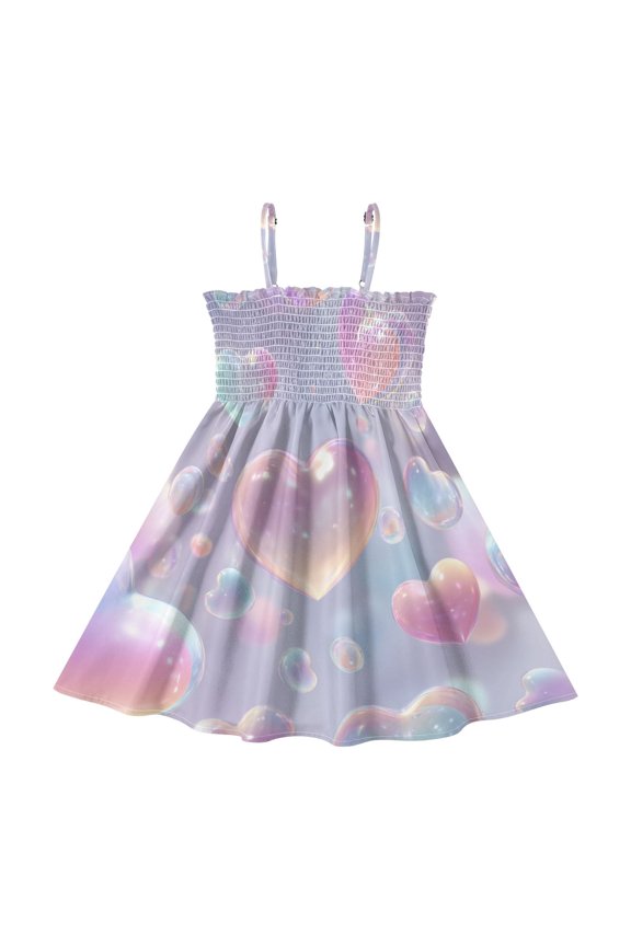Translucent Heart Shape Valentine Girl's Adjustable Cami Dress Casual Sundress Smocked Ruffle A-Line 2T