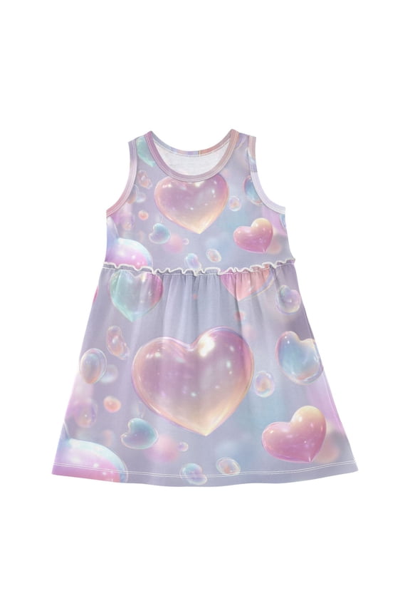 Translucent Heart Shape Valentine Sleeveless Dress A-Line One-Piece Dress Quick Dry 8Y