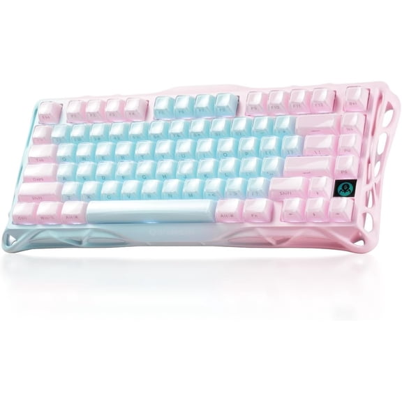 Translucent Ice Crystal Mechanical Keyboard 75% Compact RGB Gaming Keyboard with Double-Layer Injection Keycaps, Adjustable Metal Knob, and Gradient Color Effects for Desktop PC and Laptop