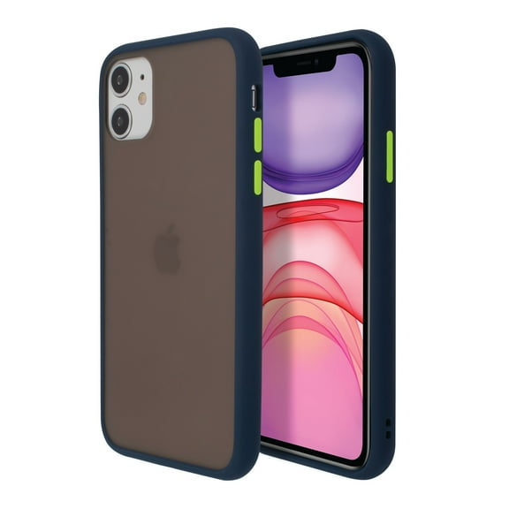 Translucent Matte Case For iPhone 11 (6.1 inch), Hybrid Hard Back Soft Edges TPU Full Body Cover Dark Blue/Green, by Insten