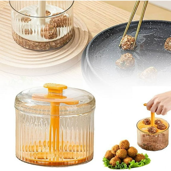 Translucent Meatball Maker, Manual Meatball Maker, 5 Balls Meat Ball Maker Tool Meatball Mold,Meat Freezer Storage Containers, Home Cooking Tools for Scooping Dough Sorbet, Orange
