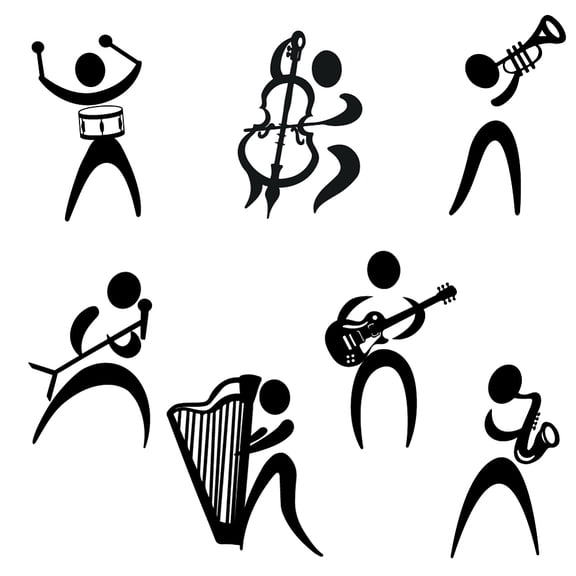 Translucent PVC Self Adhesive Wall Stickers Waterproof Building Decals Musical Instruments 960x300mm 2 sheets/set