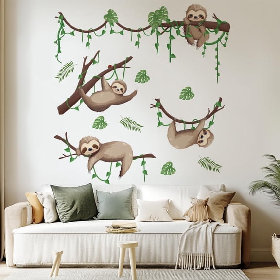 Translucent PVC Self Adhesive Wall Stickers Waterproof Building Decals for Home Living Room Bedroom Wall Decoration Sloth 1180x390mm diy
