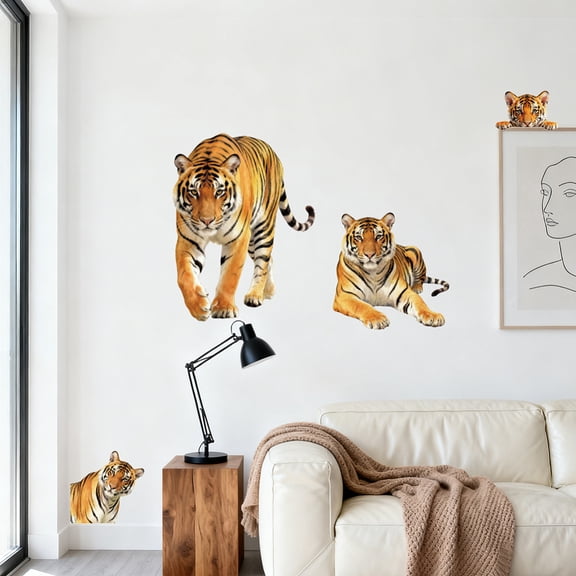 Translucent PVC Self Adhesive Wall Stickers Waterproof Building Decals for Home Living Room Bedroom Wall Decoration Tiger 600x380mm 2 sheets/set