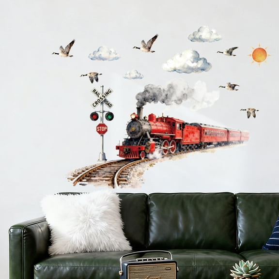 Translucent PVC Self Adhesive Wall Stickers Waterproof Building Decals for Home Living Room Bedroom Wall Decoration Train 960x300mm 2 sheets/set
