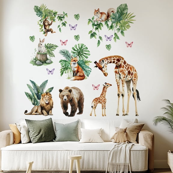Translucent PVC Self Adhesive Wall Stickers Waterproof Decals for Home Living Room Bedroom Wall Decoration Animals 1180x390mm 3 sheets/set.