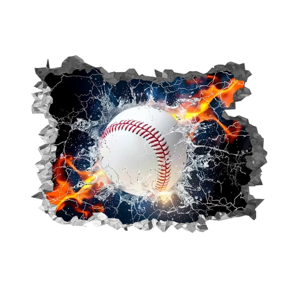 Translucent PVC Self Adhesive Wall Stickers Waterproof Decals for Home Living Room Bedroom Wall Decoration Baseball 960x300mm 3 sheets/set. Plastic