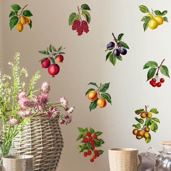 Translucent PVC Self Adhesive Wall Stickers Waterproof Decals for Home Living Room Bedroom Wall Decoration Fruit 960x300mm 3 sheets/set.