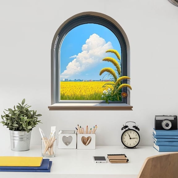 Translucent PVC Self Adhesive Wall Stickers Waterproof Decals for Home Living Room Bedroom Wall Decoration Rice Field 300x700mm 2pcs/set DIY