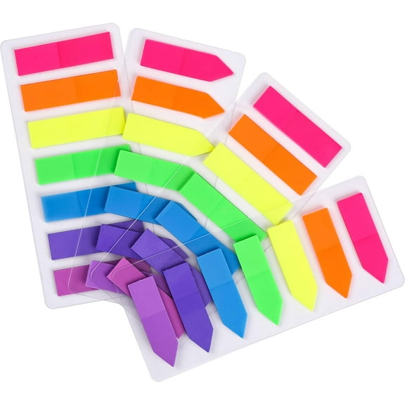 Page Markers, Vibrant Neon Sticky Note Tabs, Writable and Repositionable Book Flags, Ideal for Organizing Work and Studies (4 Sets)