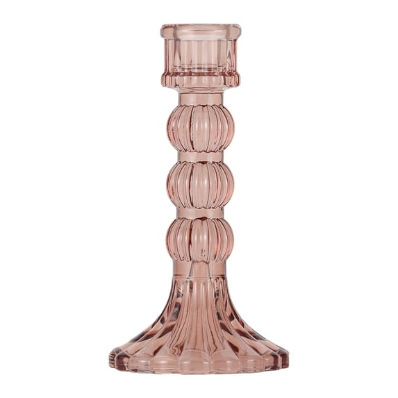 Home Decor Collection Sterling & Noble Home Translucent Pink Glass Tabletop Taper Candle Holder, Large