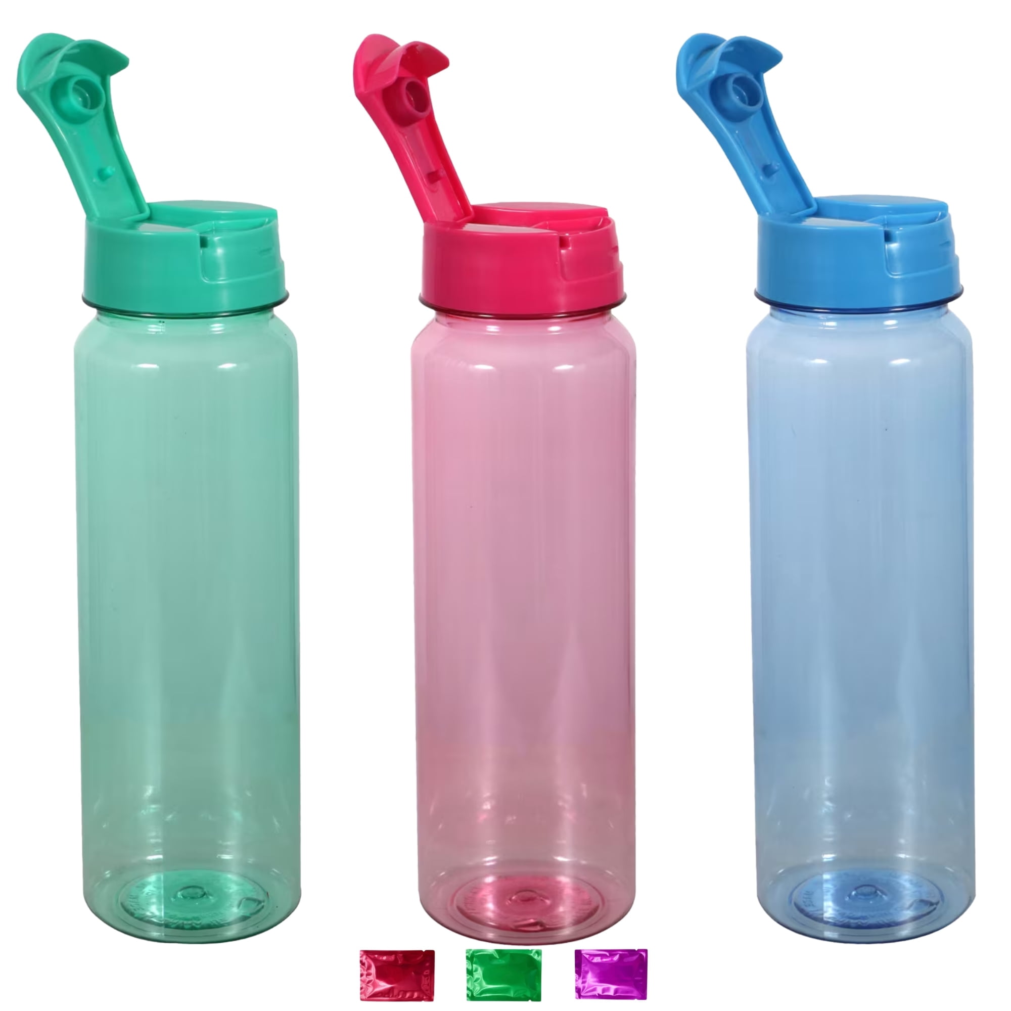 Translucent Plastic Water Bottles with Flip-Top Lid 30 oz Pack of 3 Green  Pink Blue, BPA-Free Tumblers for Gym School Camping Outdoor Activities Cold  ...