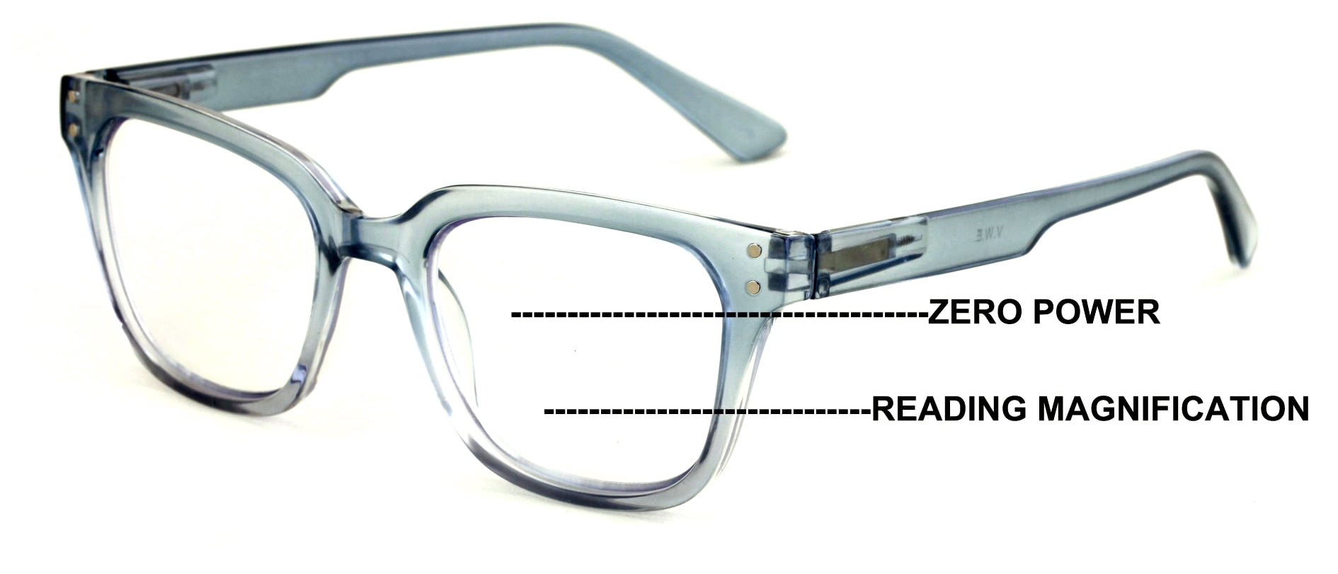 Translucent Progressive Reading Glasses – No Line or Bubble – Clear Zero Power on Top Reader CR13 +1.00