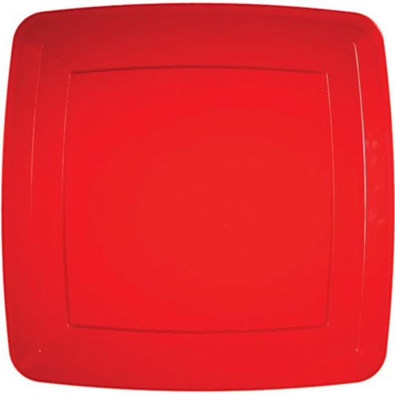 Translucent Red Square Plastic Banquet Plates 8 Count for 8 Guests