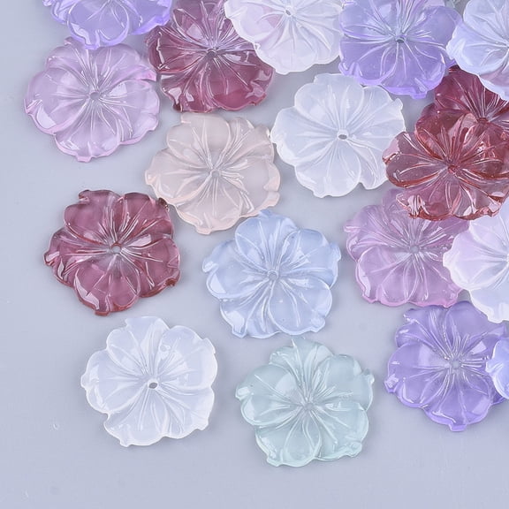 Translucent Resin Beads Flower Mixed Color 21.5x22x3mm Hole: 1.2mm