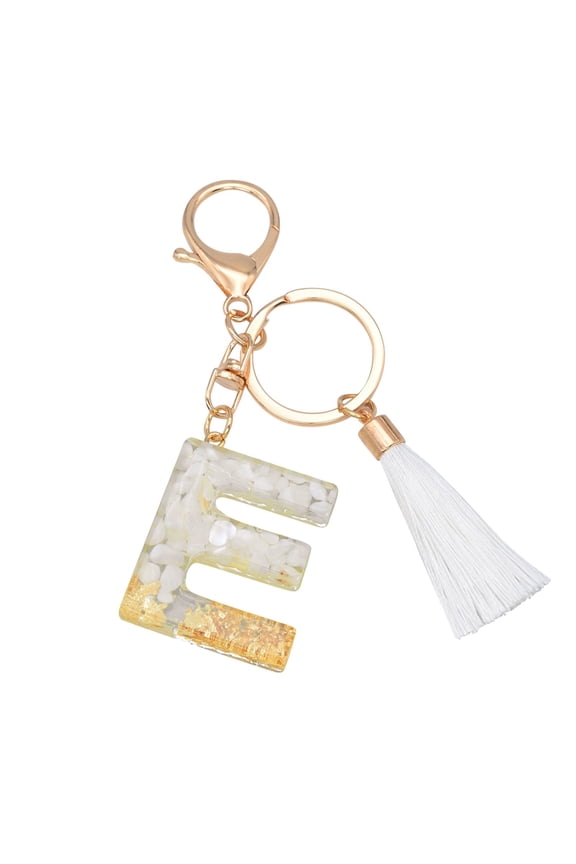 Translucent Resin Letter Pendant Keychain Initial Charm Acrylic Crafted Decorative Key Ring Accessory, SilverE