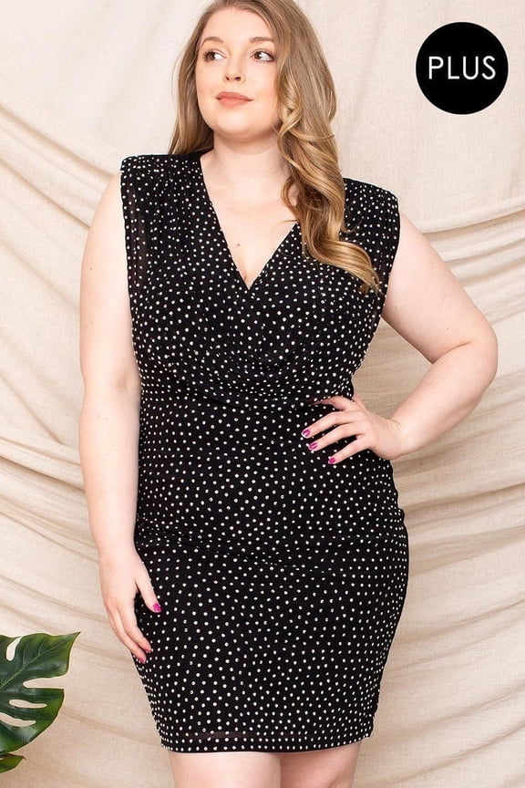 Translucent Rhinestone Plus Mini Dress 1XL