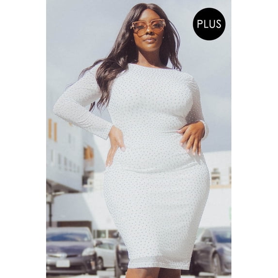 Translucent Silver Rhinestone Plus Midi Dress