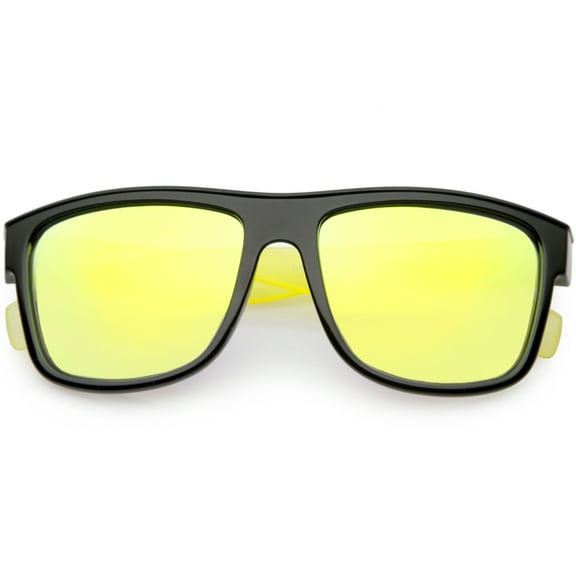 Translucent Square Horn Rimmed Sunglasses Colored Mirror Lens 55mm (Black Yellow / Yellow Mirror)