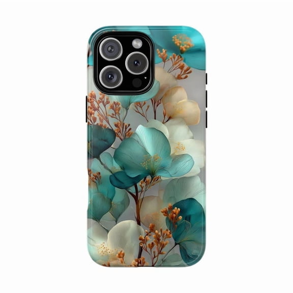 Translucent Teal Botanical Flowers Modern Artistic Case for iPhone 17 16 15 14 13 12 11 Pro Max