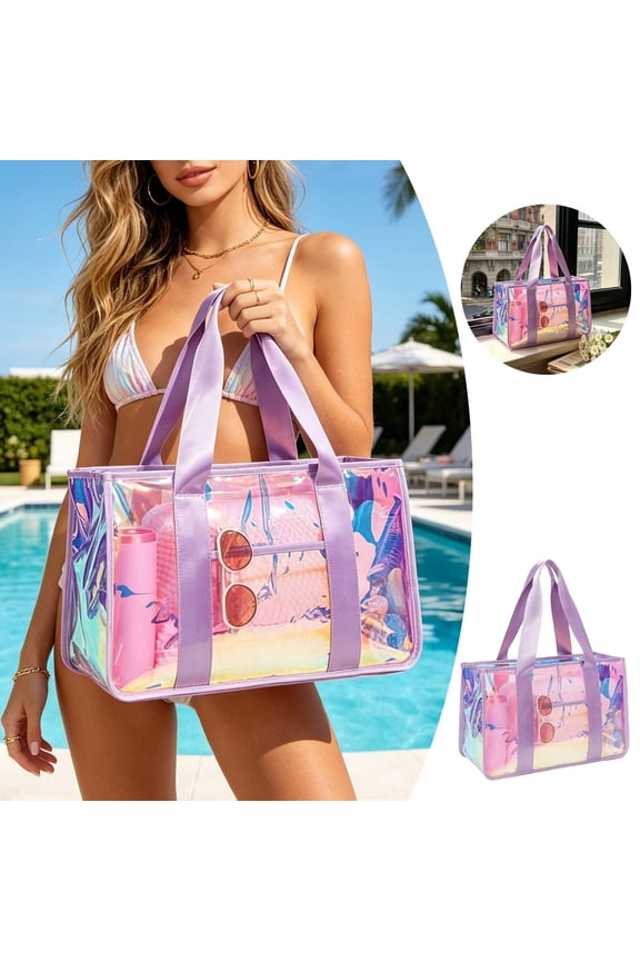 Translucent Tote Bag Waterproof Handbag Lightweight Sports Gear Organizer For Travel Beach Outdoor Daily Gym Use(Purple-48.2X30.4Cm)