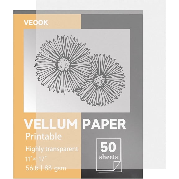 Translucent Vellum Paper, 50 Sheets 56lbs/83gsm 11 x 17 inches Printable Vellums Tracing Paper for Tracing, Drawing, Sketching, Card Overlays, Invitations Belly Bands, Envelope, Lantern